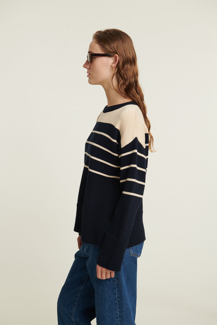 Basic Apparel Winie O-Neck N. Stripe Sweaters 721 Sky captain / birch